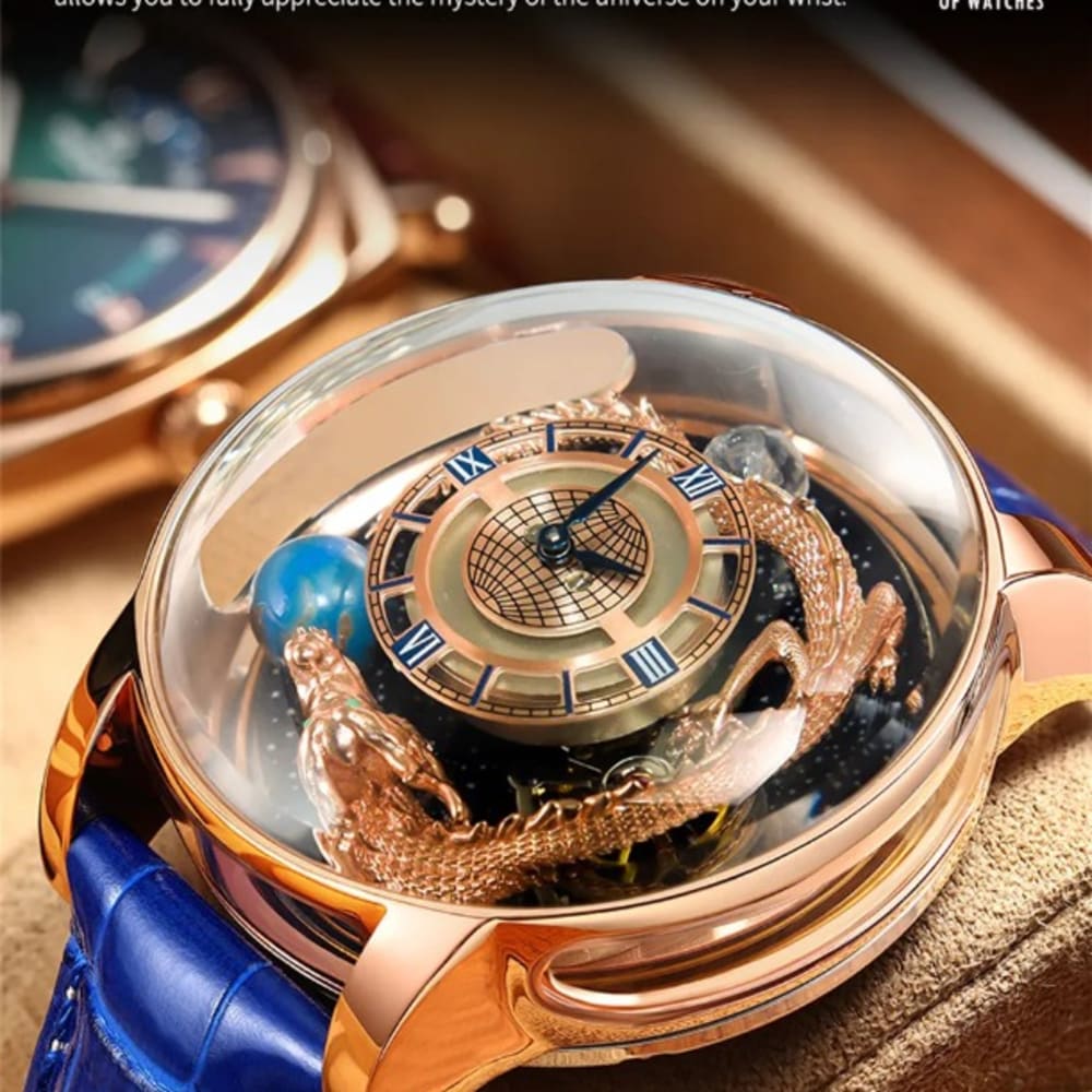 PINDU New Celestial Tourbillon Man Watch: Blue Rose Gold Jacob Co Leather Watch